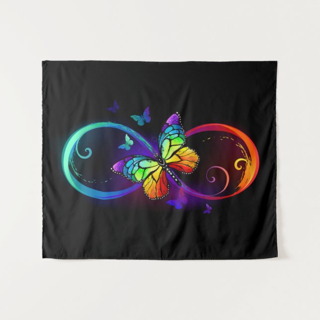 Lebhafte Unendlichkeit mit Regenbogenschmetterling Wandteppich (Vorderseite (Horizontal))