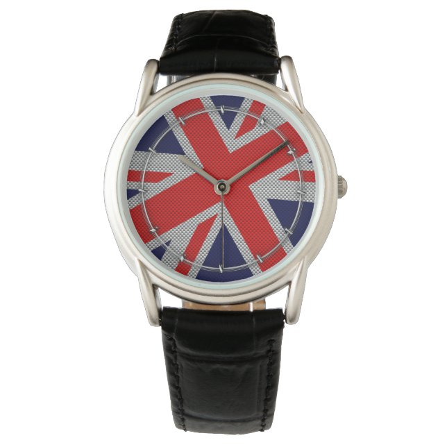 Lebhafte Unionsbuchse auf Carbon Fibre Style Print Armbanduhr (Vorderseite)