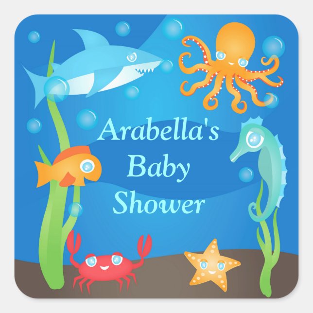 Lebhafte Unterwasser-Babyaufkleber Quadratischer Aufkleber (Vorderseite)