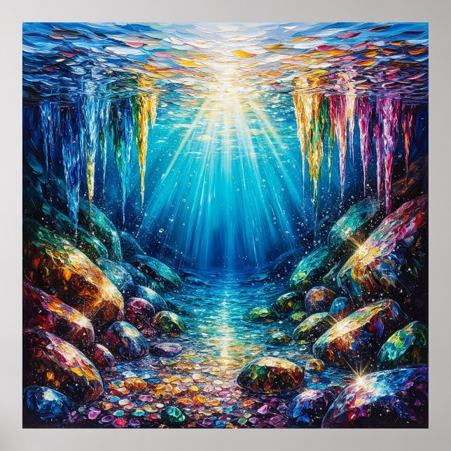 Lebhafte Unterwasserlandschaft mit schimmernder Fa Poster (Vorne)