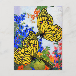 Lebhafte Vintage 1920 Schmetterlinge und Blume im  Postkarte