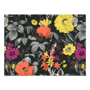 Lebhafte Vintage Blumenkunst Fotodruck
