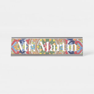 Lebhafte Vintage Spanische Tile Schreibtischnamensplakette
