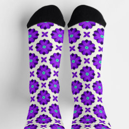 Lebhafte violette Blumen und Leaf-Motive Socken