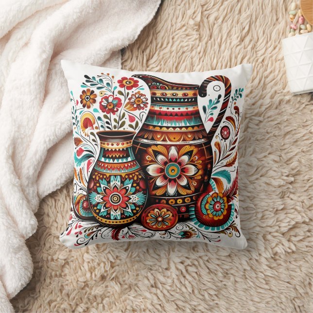 Lebhafte Volkskunst mit aufwändigen Designs Kissen (Decke)