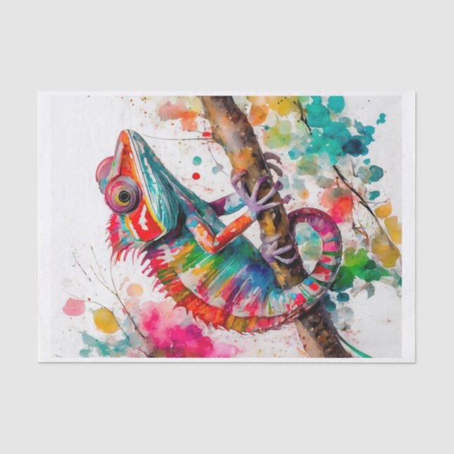 Lebhafte Wasserfarben Chameleon - Regenbogen Jungl Seidenpapier (Vorderseite)