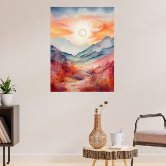 Lebhafte Wasserfarben Landschaft Kunstgewerbe druc Poster