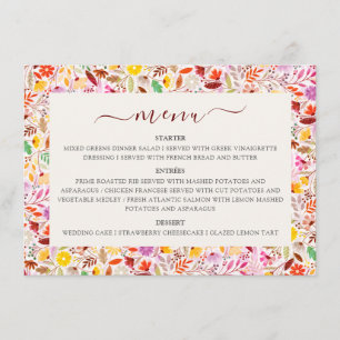 Lebhafte Wasserfarben Sommer-Tulip-Blume Hochzeit Menükarte