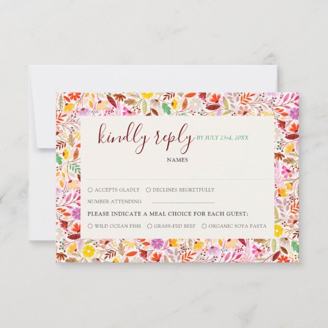 Lebhafte Wasserfarben Sommer-Tulip-Blume Hochzeit RSVP Karte (Vorderseite)