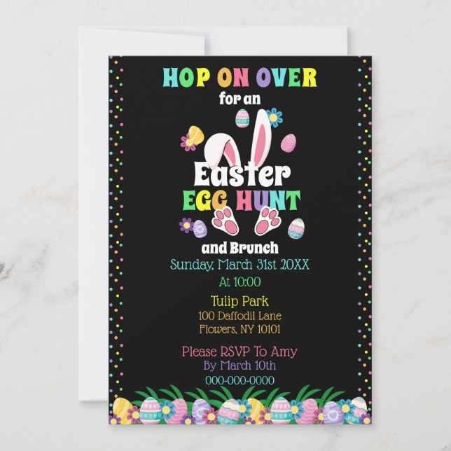 Lebhafte Wasserfarbeneierjagd und Brunch Einladung (Vorderseite)