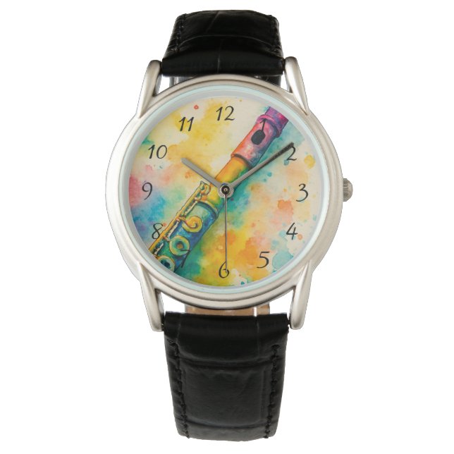 Lebhafte Wasserfarbenflute Armbanduhr (Vorderseite)