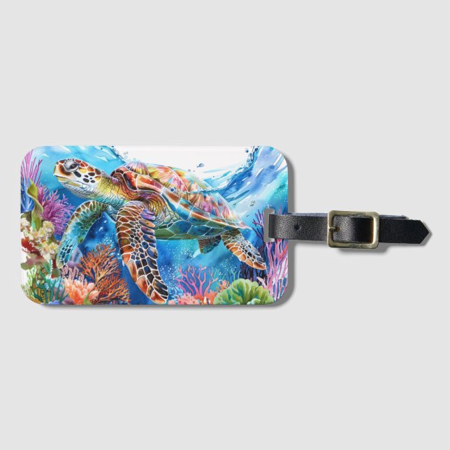 Lebhafte Wasserfarbenschildkröte Gepäckanhänger (Vorderseite (Horizontal))