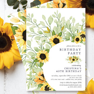 Lebhafte Watercolor Sonnenblumen Geburtstagsparty Einladung