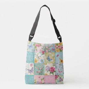 Lebhafte Watercolor Spring Floral Patchwork Samles Tragetaschen Mit Langen Trägern