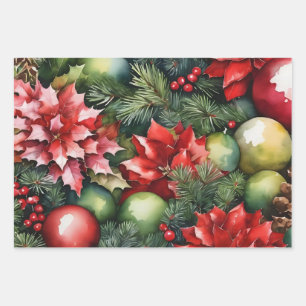 Lebhafte Weihnachtsschmuck, Poinsettia, Berries Geschenkpapier Set