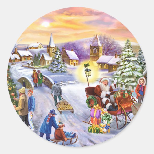 Lebhafte Weihnachtsszene Runder Aufkleber (Vorderseite)