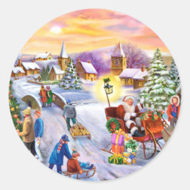 Lebhafte Weihnachtsszene Runder Aufkleber