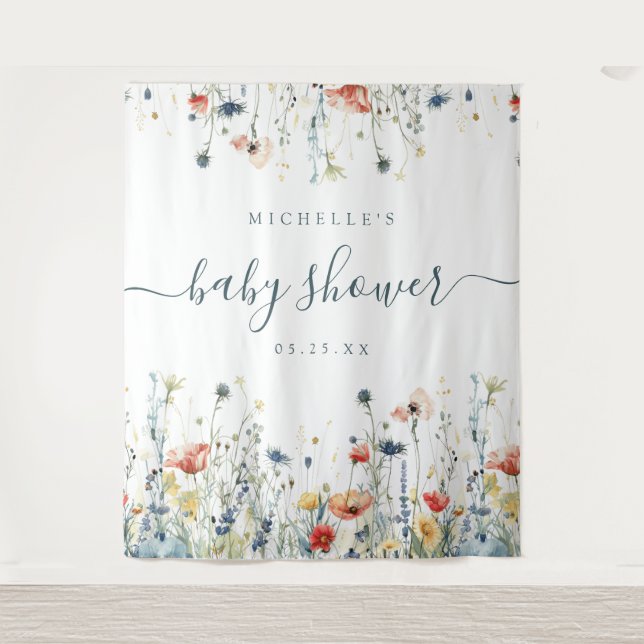 Lebhafte Wildblume Babydusche Hintergrund Wandteppich (Vorderseite)