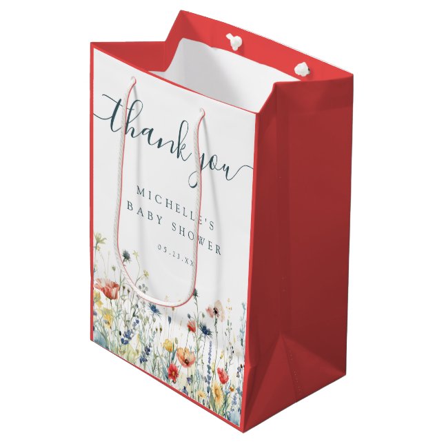 Lebhafte Wildblume Babydusche Mittlere Geschenktüte (Vorderseite Schrägansicht)