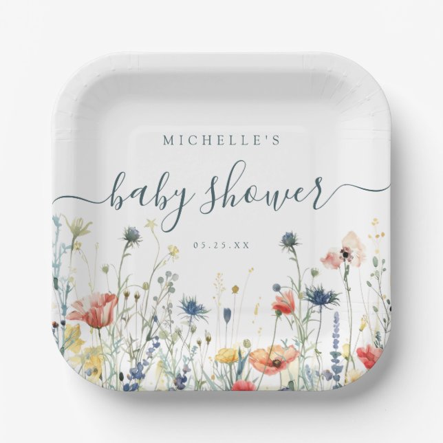Lebhafte Wildblume Babydusche Pappteller (Vorderseite)