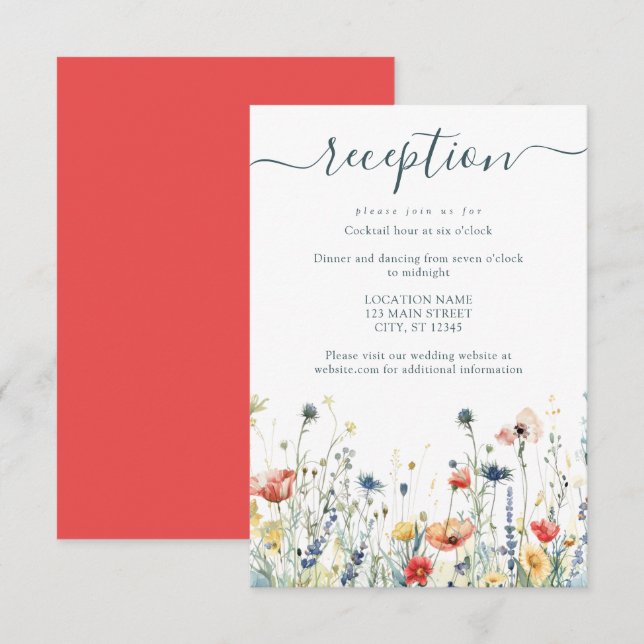 Lebhafte Wildblume Hochzeitsempfang Begleitkarte (Vorne/Hinten)