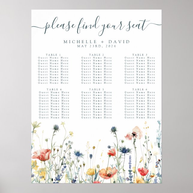 Lebhafte Wildblume Hochzeitskarte Poster (Vorne)