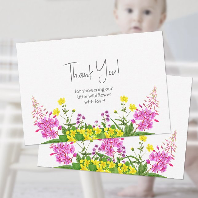 Lebhafte Wildblume Script Typografie Kinderdusche Dankeskarte (Vibrant Wildflower Script Typography Baby Shower Thank You Card ©Susanne Sachers - Sunny Mind Design)