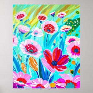 Lebhafte Wildblume Wiese - farbenfrohe Blumenkunst Poster