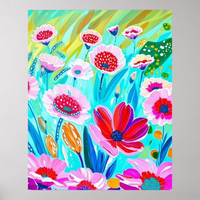 Lebhafte Wildblume Wiese - farbenfrohe Blumenkunst Poster (Vorne)