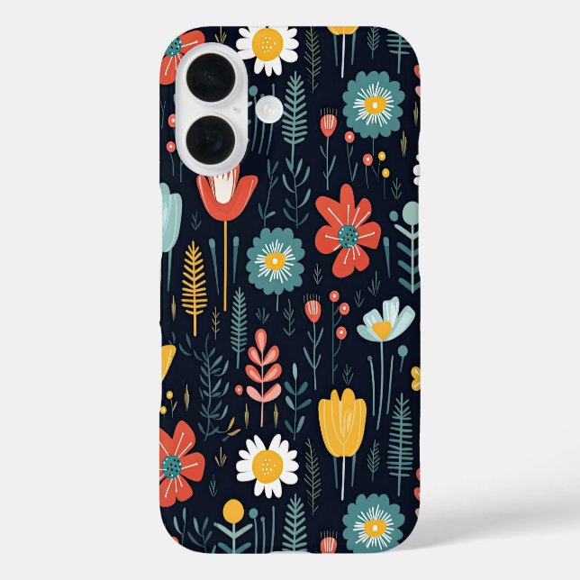 Lebhafte Wildblumen auf Navy Blue iPhone 16 Hülle (Rückseite)