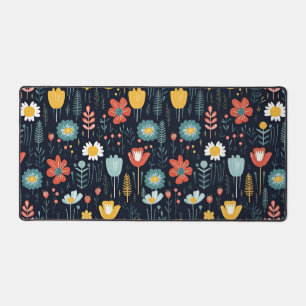 Lebhafte Wildblumen auf Navy Blue Schreibtischunterlage