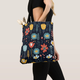 Lebhafte Wildblumen auf Navy Blue Tasche