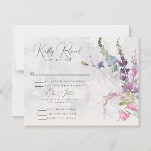 Lebhafte Wildblumen rosa violett gelb RSVP Karte