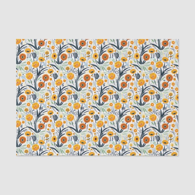 Lebhafte Wildblumen und Blätter mit weißem Hinterg Seidenpapier (Vorderseite)