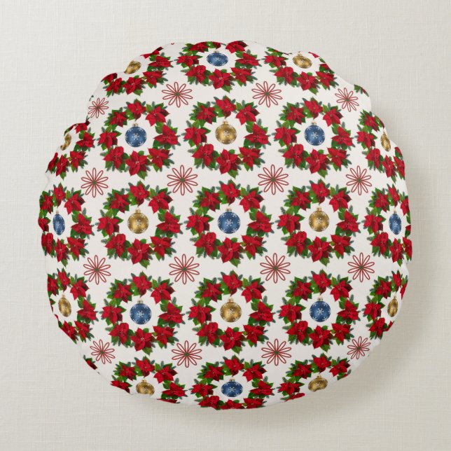 Lebhafte Xmas-Blumengestelle runden Kissen (Vorderseite)