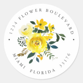 Lebhafte Yellow Bouquet Botanische Rücksendeadress Runder Aufkleber