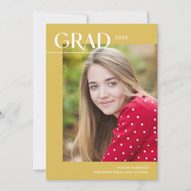 Lebhafte Yellow Modern Grad Foto Graduation Party Einladung (Vorderseite)