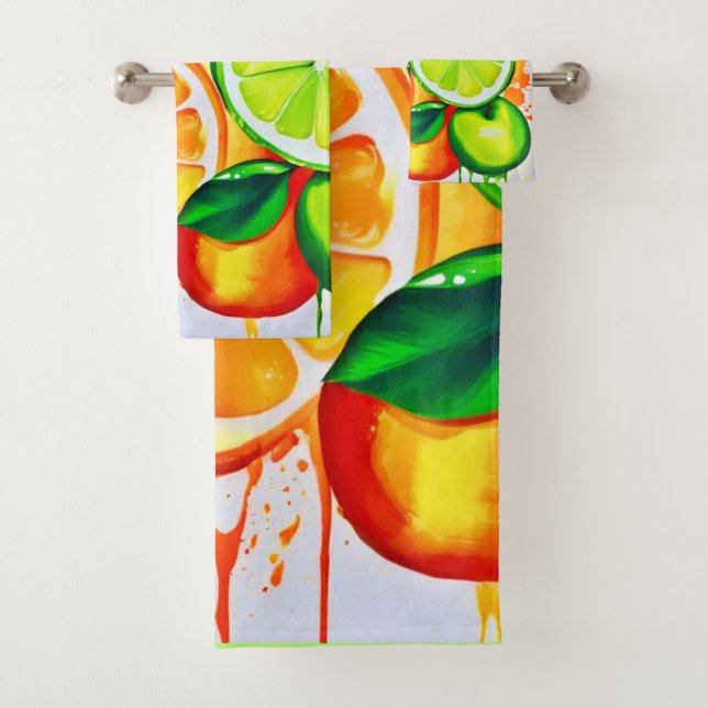 Lebhafte Zitrusfrüchte Splash Art Badhandtuch Set (Insitu)