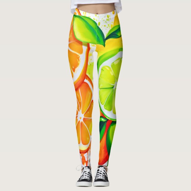 Lebhafte Zitrusfrüchte Splash Art Leggings (Vorderseite)