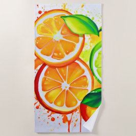 Lebhafte Zitrusfrüchte Splash Art Strandtuch