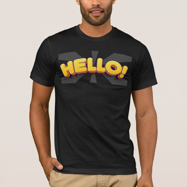 Lebhafter 3D-Cartoon HELLO! Textentwurf T-Shirt (Vorderseite)
