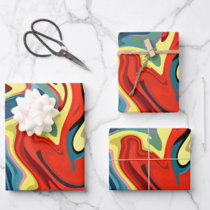Lebhafter Abstrakter Fluss mit gelben und roten Hi Geschenkpapier Set