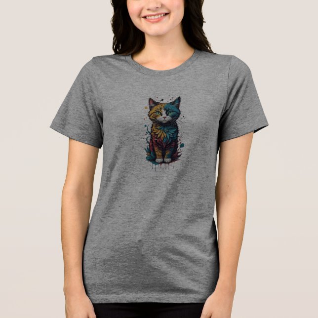 Lebhafter abstrakter Katzenkunst-T - Shirt - perfe (Vorderseite)