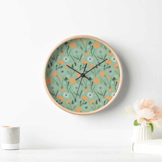 Lebhafter Aquamariner Orange Dandelion Botanischer Uhr (Zuhause)