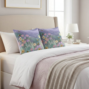 Lebhafter Aquarellgarten mit Bienen-Blume Kissen