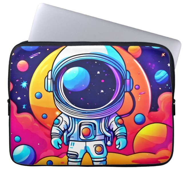 Lebhafter Astronaut in kosmischer Kunst Laptopschutzhülle (Vorderseite)
