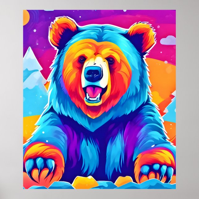 Lebhafter Bär im Schnee Poster (Vorne)