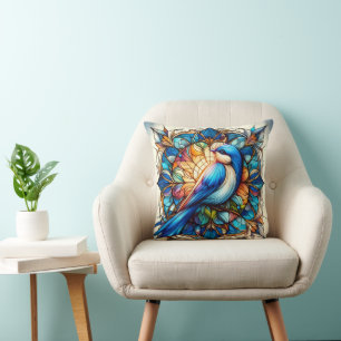 Lebhafter Blauer Vogel auf der Blume Kissen