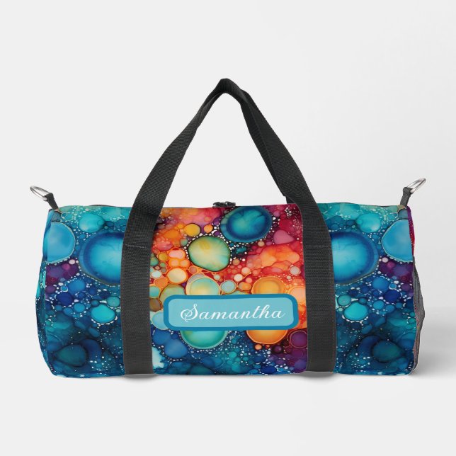 Lebhafter Blue Orange Pink Alkoholink Spritzer Duffle Bag (Vorderseite)