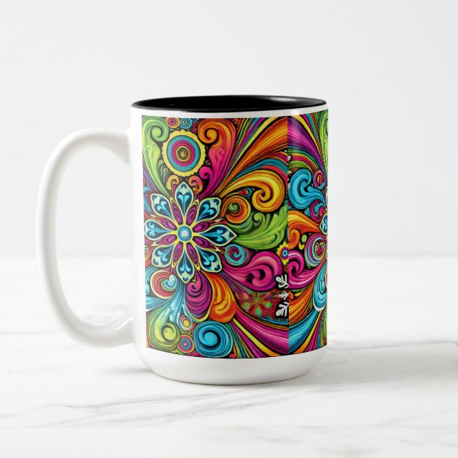 Lebhafter Blumenburst Zweifarbige Tasse (Links)